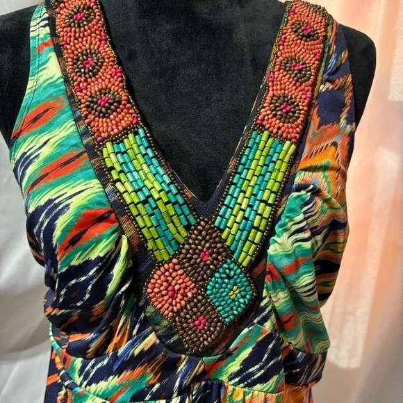 NY Collection Multi color Sleeveless Maxi Dress, Size:L